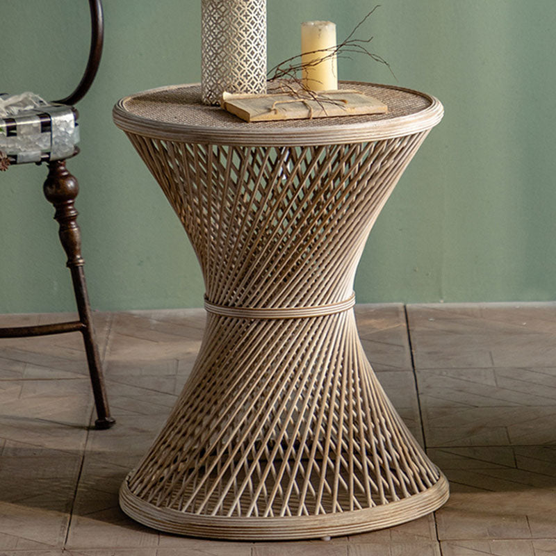 French Country Style Side Table with Round Aged Solid Wood Frame Base