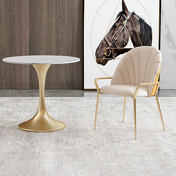 Glam Metal Dining Room Chair Arm Faux Leather Side Chair for Restaurant Use