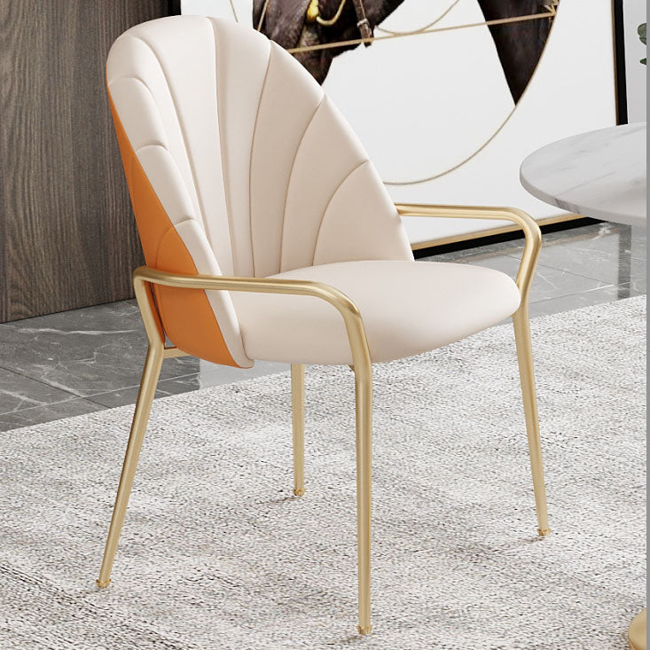 Glam Metal Dining Room Chair Arm Faux Leather Side Chair for Restaurant Use