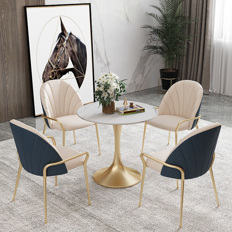 Glam Metal Dining Room Chair Arm Faux Leather Side Chair for Restaurant Use