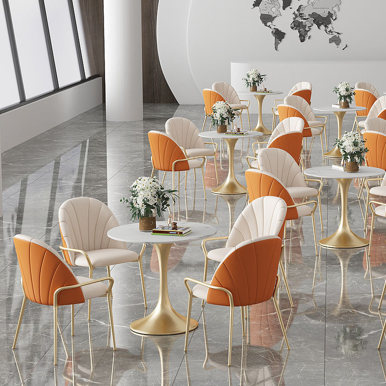 Glam Metal Dining Room Chair Arm Faux Leather Side Chair for Restaurant Use