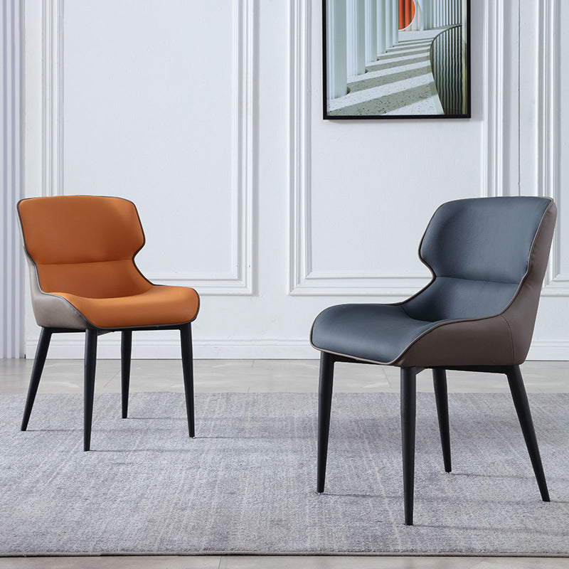 Contemporary Sloped Arm Chair Matte Finish Leather Curved Parsons Chair for Restaurant