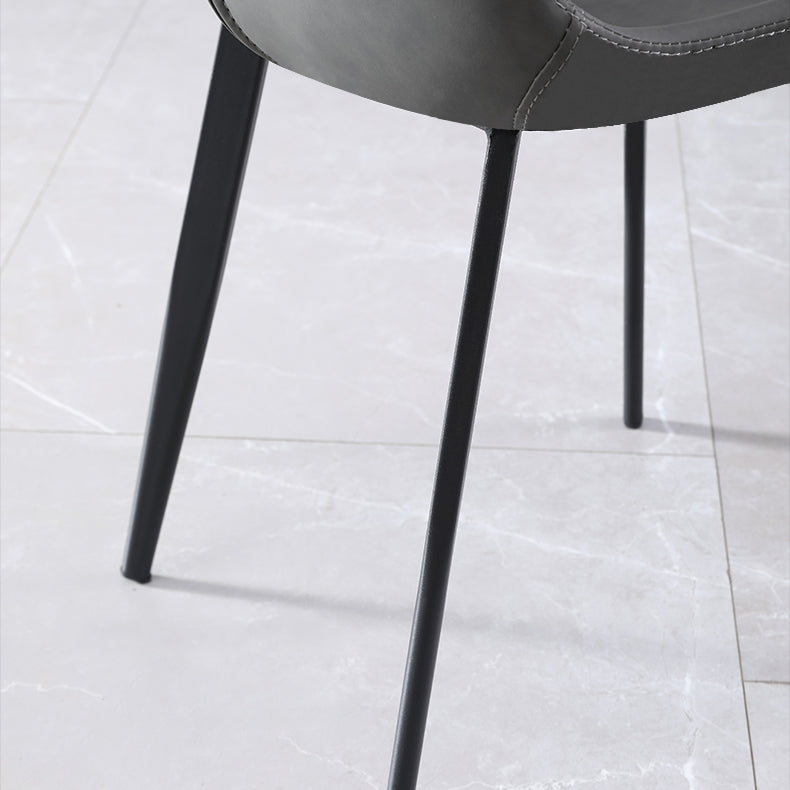 Contemporary Home Leather Side Chair Matte Finish Solid Back Dining Chair