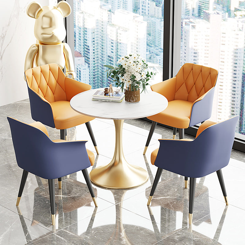 Metal Arm Chair Glam Faux Leather Dining Room Chairs for Restaurant Use