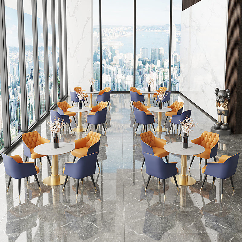 Metal Arm Chair Glam Faux Leather Dining Room Chairs for Restaurant Use