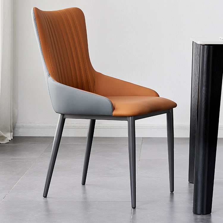 Modern Home Leather Arm Chair Matte Finish Solid Back Dining Chair