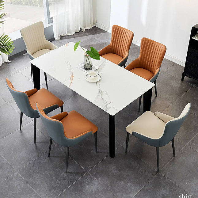 Modern Home Leather Arm Chair Matte Finish Solid Back Dining Chair