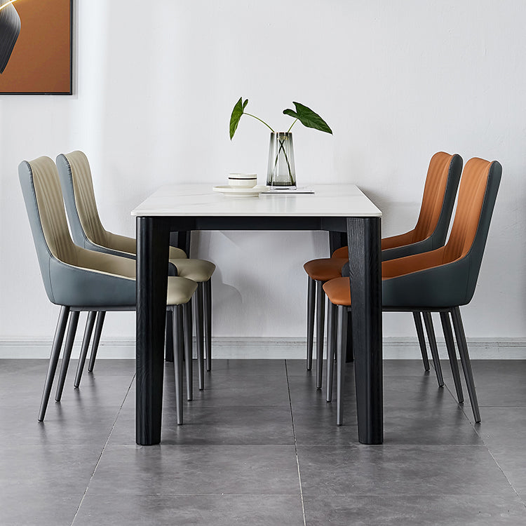 Modern Home Leather Arm Chair Matte Finish Solid Back Dining Chair