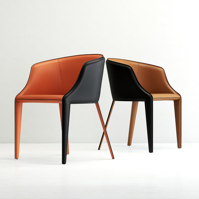 Designer Hotel Leather Arm Chair Matte Finish Solid Back Dining Chair