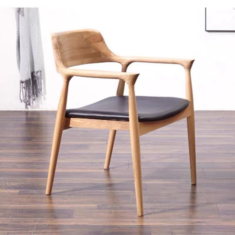 Contemporary Dining Side Chair Matte Finish Solid Wood Open Back Arm Chair