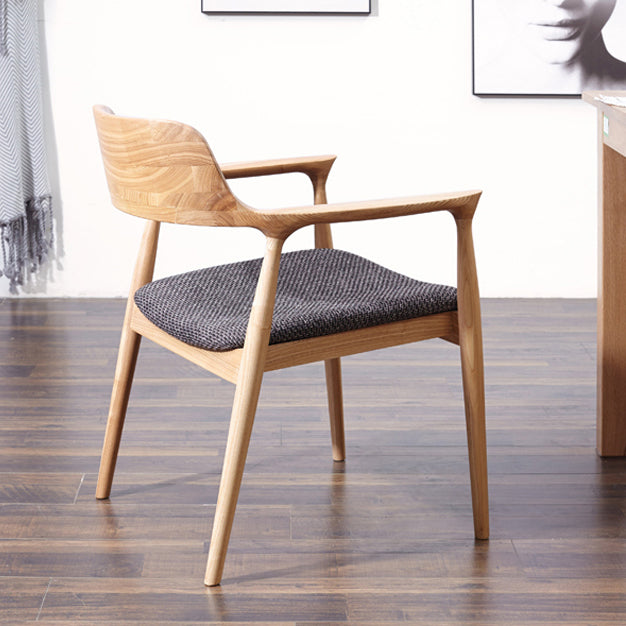 Contemporary Dining Side Chair Matte Finish Solid Wood Open Back Arm Chair