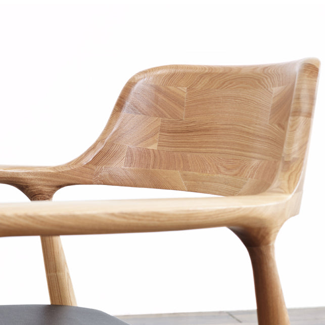 Contemporary Dining Side Chair Matte Finish Solid Wood Open Back Arm Chair