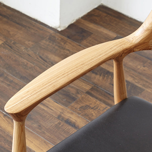 Contemporary Dining Side Chair Matte Finish Solid Wood Open Back Arm Chair