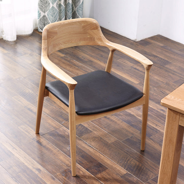 Contemporary Dining Side Chair Matte Finish Solid Wood Open Back Arm Chair