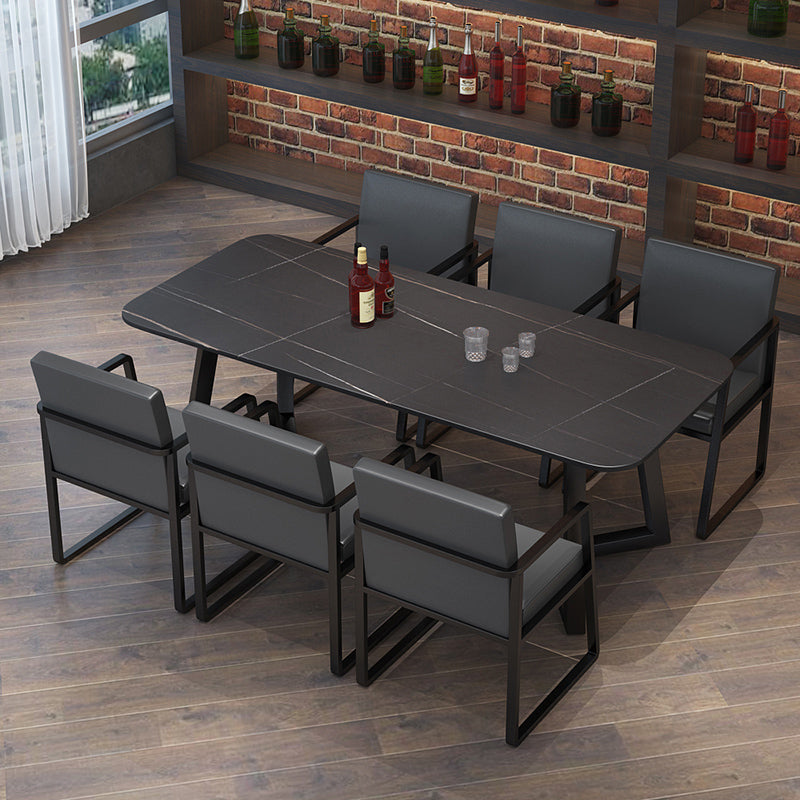 Sintered Stone Black Dining Table Industrial Rectangle Dining Table with Metal Base