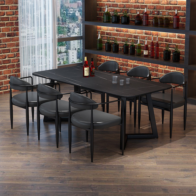 Sintered Stone Black Dining Table Industrial Rectangle Dining Table with Metal Base