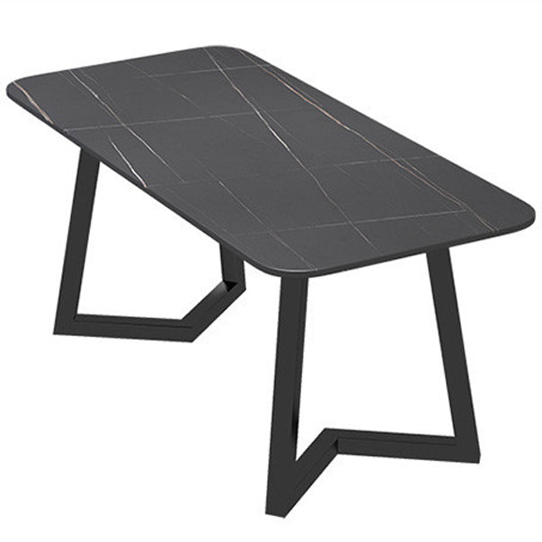 Sintered Stone Black Dining Table Industrial Rectangle Dining Table with Metal Base