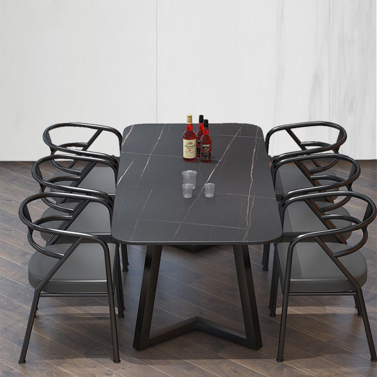 Sintered Stone Black Dining Table Industrial Rectangle Dining Table with Metal Base