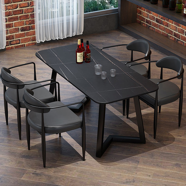Sintered Stone Black Dining Table Industrial Rectangle Dining Table with Metal Base