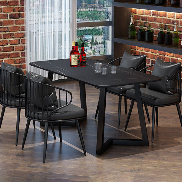 Sintered Stone Black Dining Table Industrial Rectangle Dining Table with Metal Base
