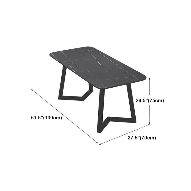 Sintered Stone Black Dining Table Industrial Rectangle Dining Table with Metal Base