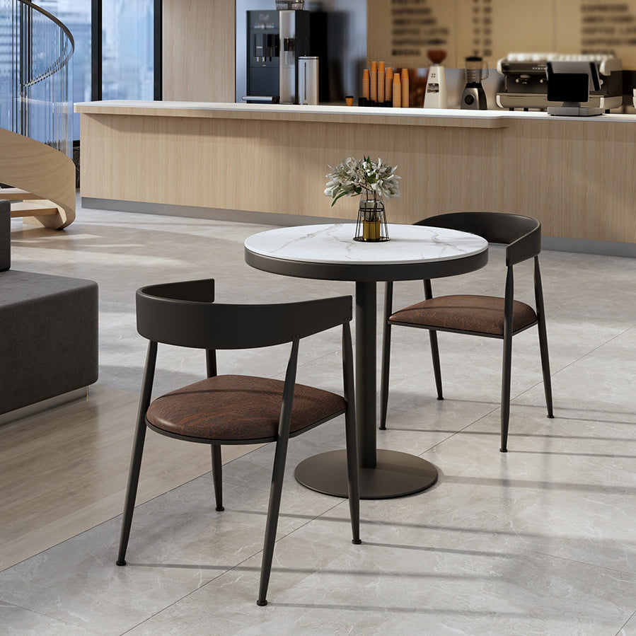 Metal Modern Round Dining Table Sintered Stone Top Table for Dining Room and Kitchen