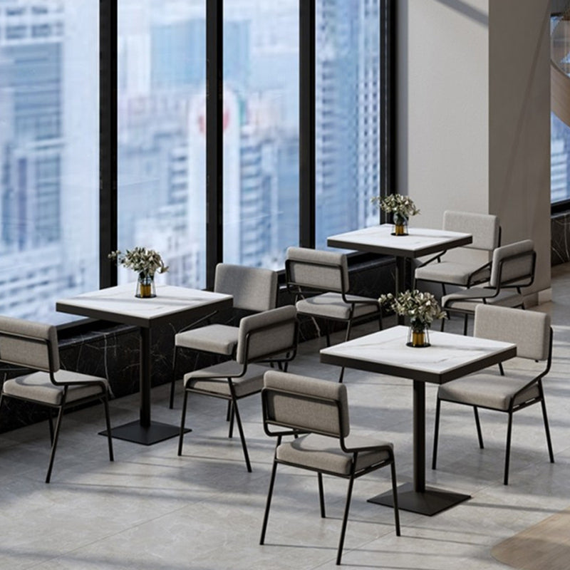Metal Industrial Square Dining Table Sintered Stone Top Table with Black Pedestal