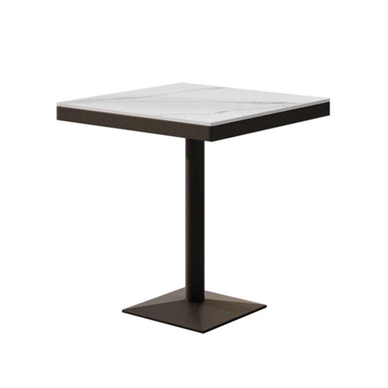 Metal Industrial Square Dining Table Sintered Stone Top Table with Black Pedestal