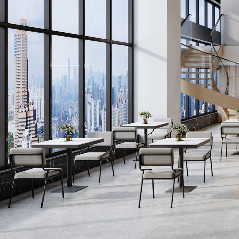 Metal Industrial Square Dining Table Sintered Stone Top Table with Black Pedestal