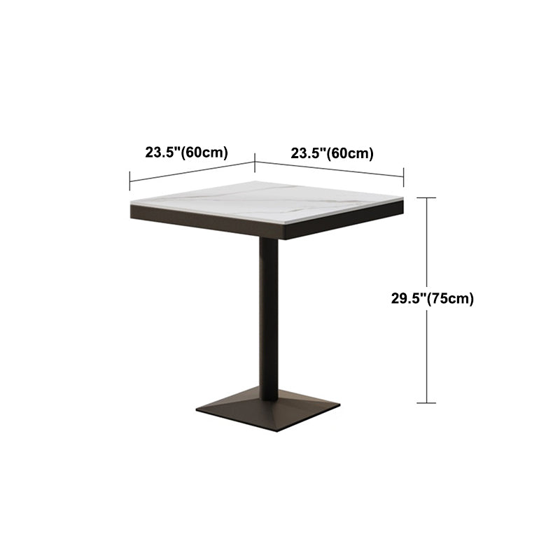 Metal Industrial Square Dining Table Sintered Stone Top Table with Black Pedestal