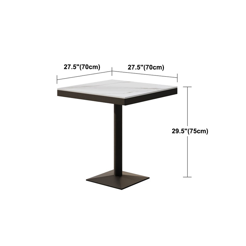 Metal Industrial Square Dining Table Sintered Stone Top Table with Black Pedestal