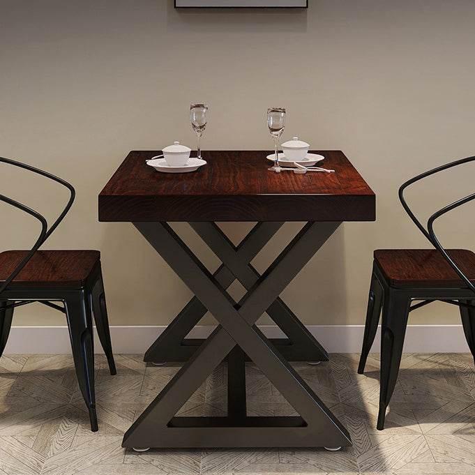 Industrial Pine Wood Table for Restaurant Square Dining Table with Trestle Base