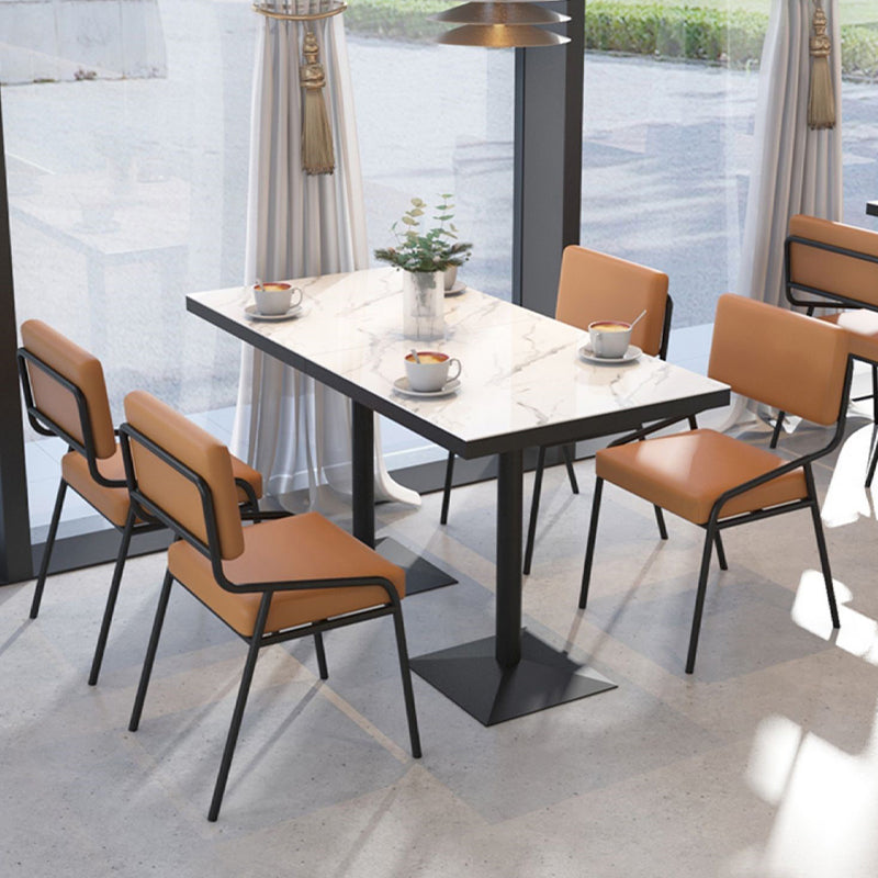 Sintered Stone Dining Table Industrial Square Dining Table with Metal Base