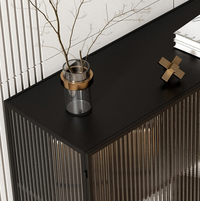 39.5"L Glam Iron Sideboard Striped Glass Doors Cabinets Dining Server for Living Room