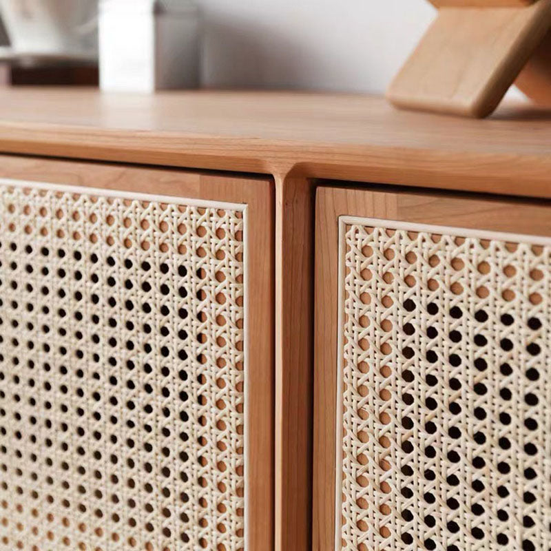 Rattan 4 Doors Buffet Server 29-inch Height Wood Kitchen Server for Dining Room