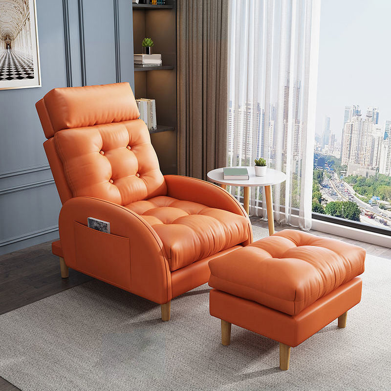 Contemporary Bonded Leather Tufted Cushions with Ottoman Lounge Accent Chair