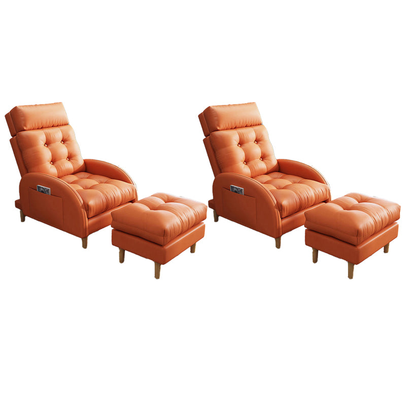 Contemporary Bonded Leather Tufted Cushions with Ottoman Lounge Accent Chair