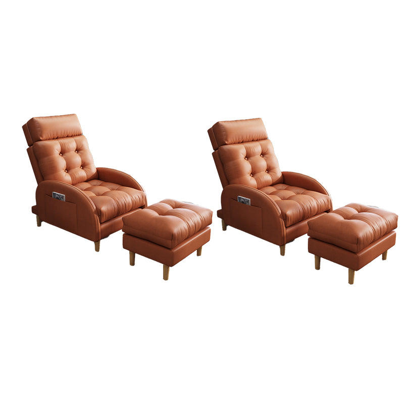 Contemporary Bonded Leather Tufted Cushions with Ottoman Lounge Accent Chair