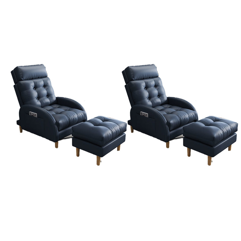 Contemporary Bonded Leather Tufted Cushions with Ottoman Lounge Accent Chair