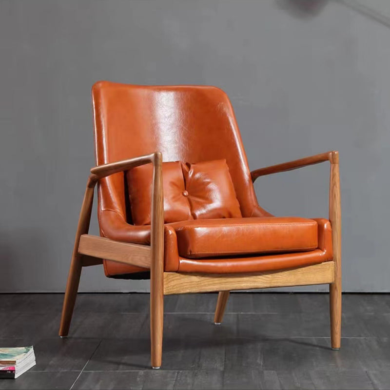 Nordic Style 28.74" Wide Pillow Back Sponge Wood Frame Arm Chair