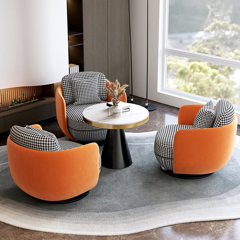 Contemporary 31.5" Wide Pillow Back Swivel Round Base Arm Chair