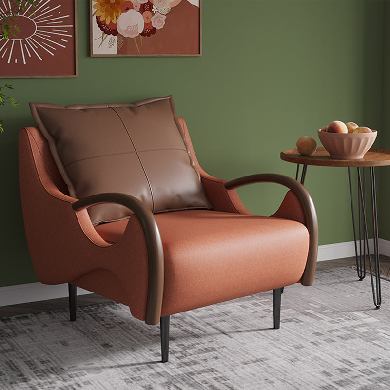 Nordic Style Bonded Leather Square Arms Pillow Back Lounge Accent Chair