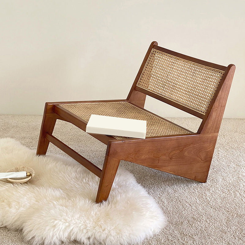 Mid-century Modern Style Wood Armless Woven Back Lounge Accent Chair