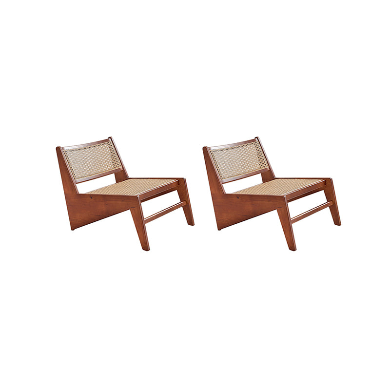 Mid-century Modern Style Wood Armless Woven Back Lounge Accent Chair