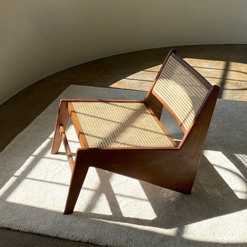 Mid-century Modern Style Wood Armless Woven Back Lounge Accent Chair