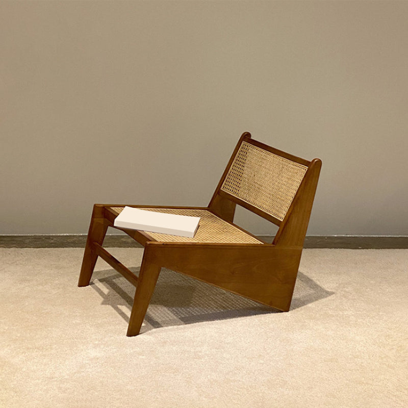 Mid-century Modern Style Wood Armless Woven Back Lounge Accent Chair