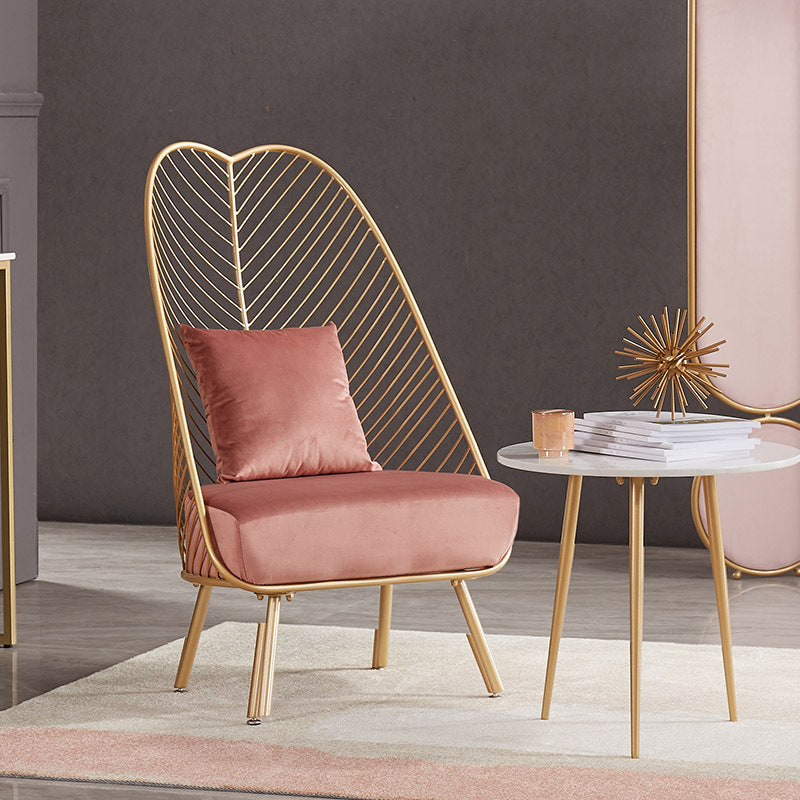 Glam Style Armless with Pillow Back Cushioned Metal Base Accent Chair