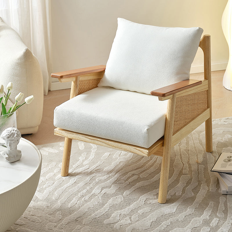 Nordic Style Wood Armrest with Pillow Back Wood Wood Color Arm Chair