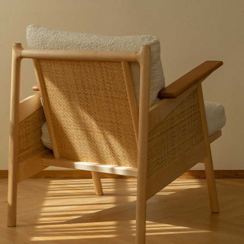 Nordic Style Wood Armrest with Pillow Back Wood Wood Color Arm Chair