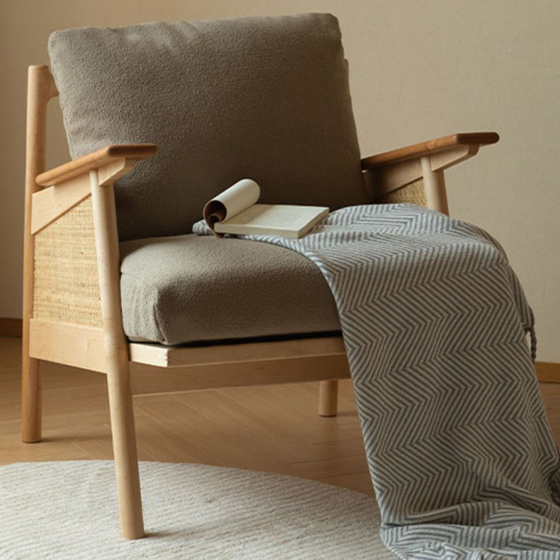 Nordic Style Wood Armrest with Pillow Back Wood Wood Color Arm Chair